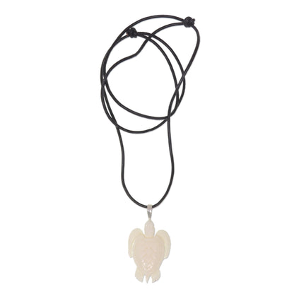 White Turtle Cow Bone Pendant Necklace