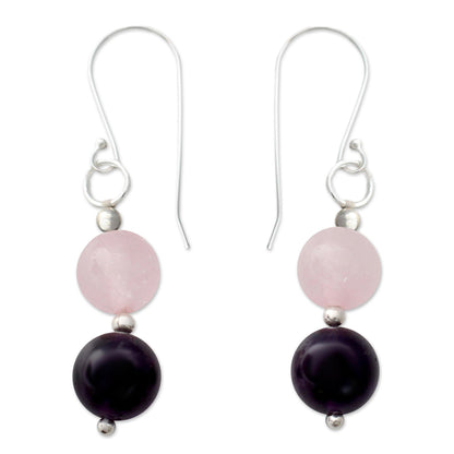 Dreamy Affair Hand Crafted Amethyst and Rose Quartz Dangle Earrings