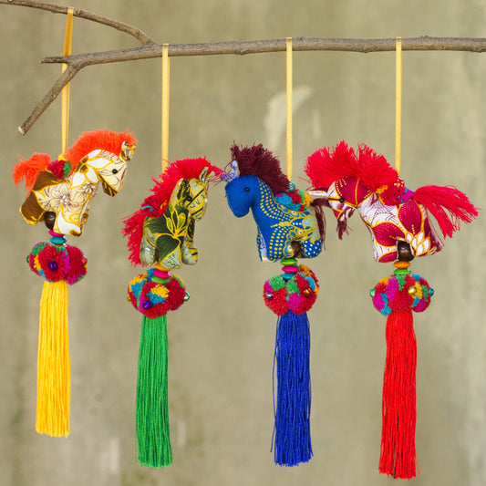 Happy Thai Horses Artisan Crafted Multicolor Thai Cotton Horse Ornaments (4)