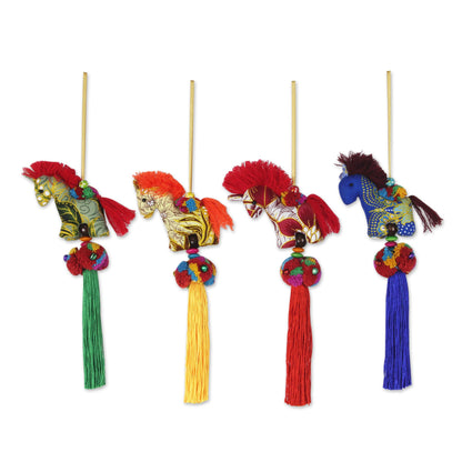 Happy Thai Horses Artisan Crafted Multicolor Thai Cotton Horse Ornaments (4)