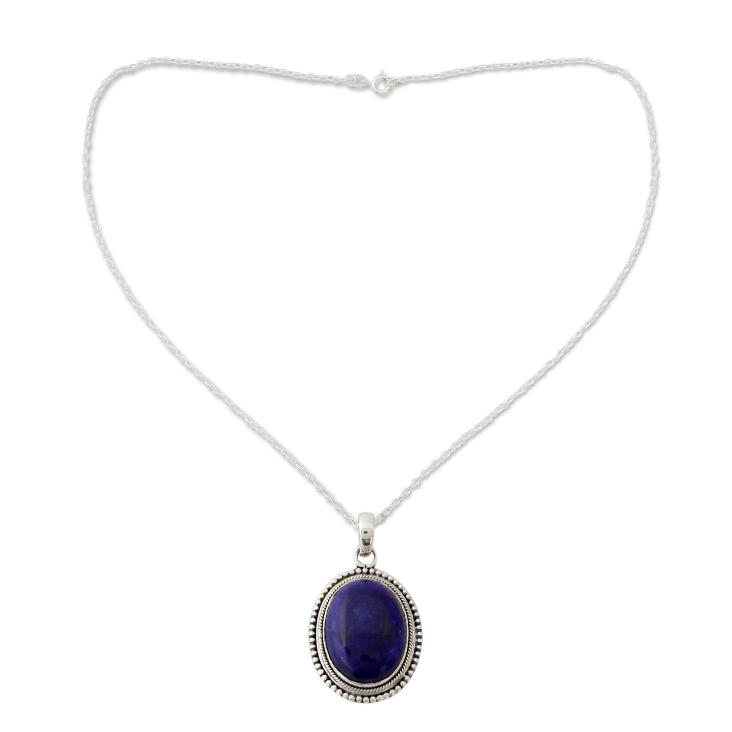 Lapis Lazuli & Sterling Silver Oval Pendant Necklace