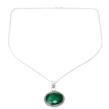 Green Transformation Lush Green Onyx Gem on Sterling Silver Necklace from India