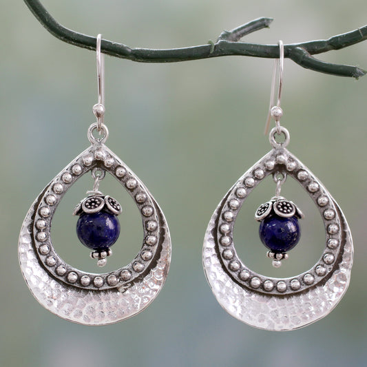 Jaipur Dazzle Lapis Lazuli in Indian 925 Sterling Silver Dangle Earrings