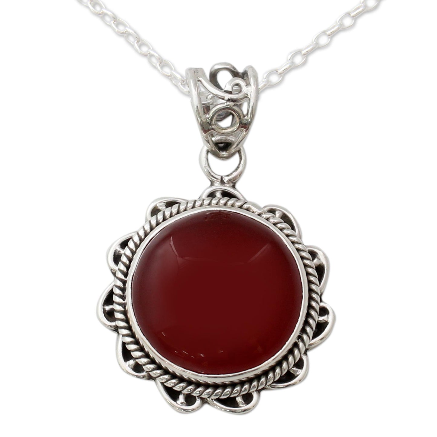 Burst of Passion Indian Handcrafted Sterling Silver and Carnelian Necklace