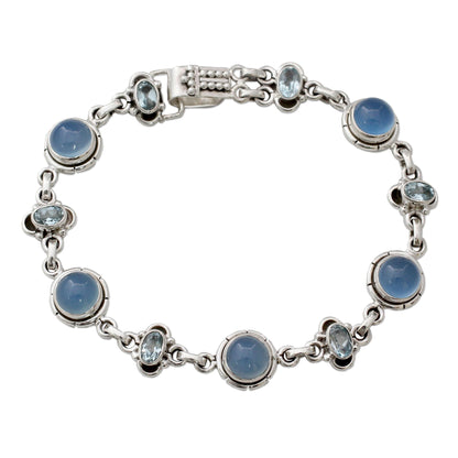 Serene Azure Multi-Gem Silver Link Bracelet