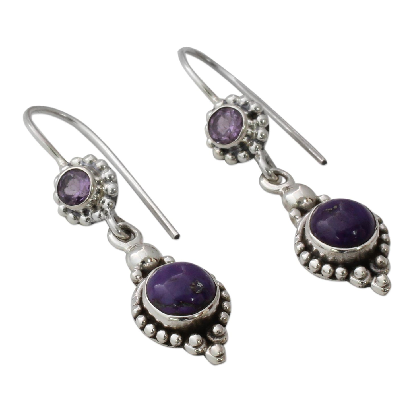 Violet Reverie Amethyst and Composite Turquoise Sterling Silver Earrings