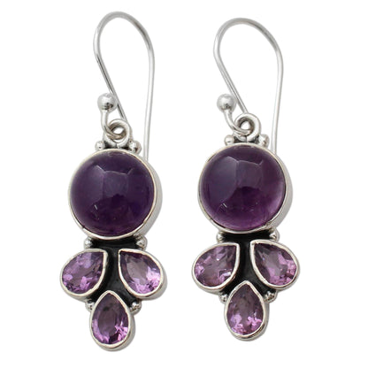 Lilac Color Amethyst Silver Dangle Earrings