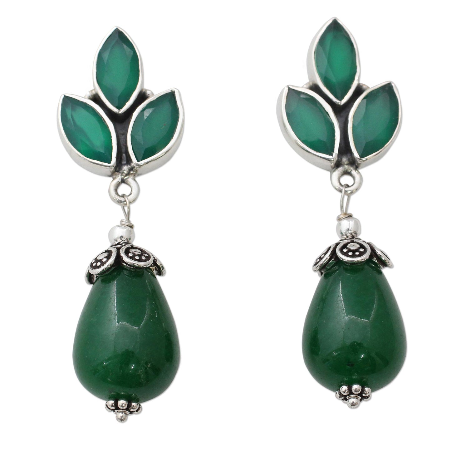 Glowing Green Chalcedony Dangle Earrings