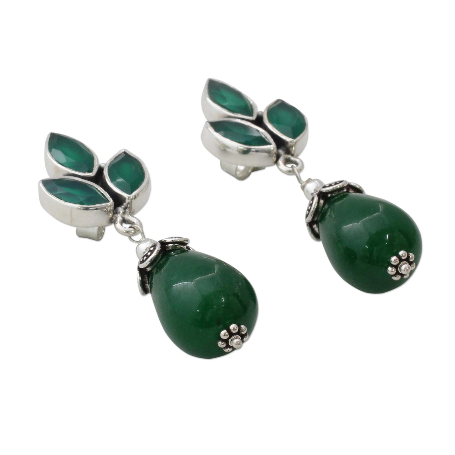 Glowing Green Chalcedony Dangle Earrings