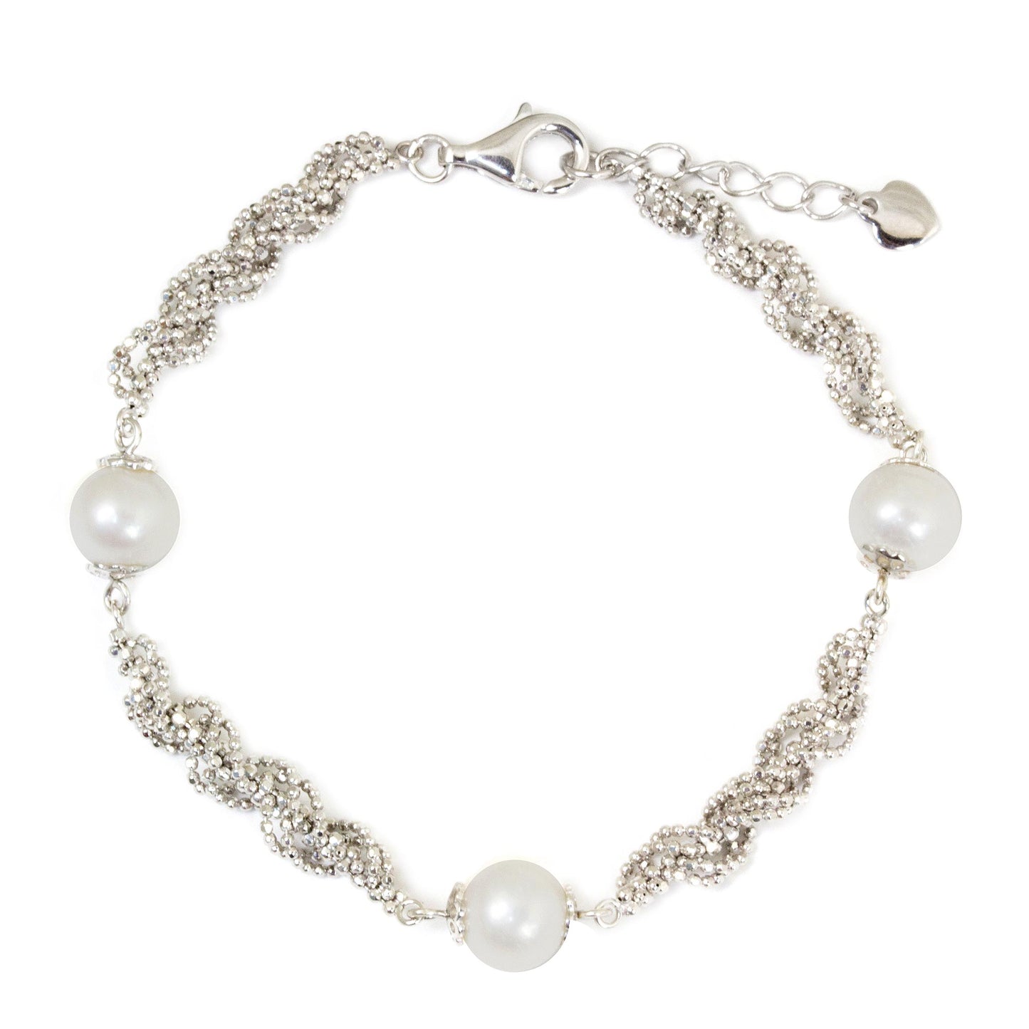 White Jasmine Trio Thai Handcrafted Cultured Pearl and Sterling Silver Bracelet