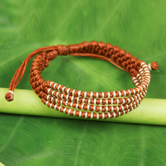 Ginger Chiang Mai Quartet Ginger-Orange Macrame Bracelet with Hill Tribe Silver Beads