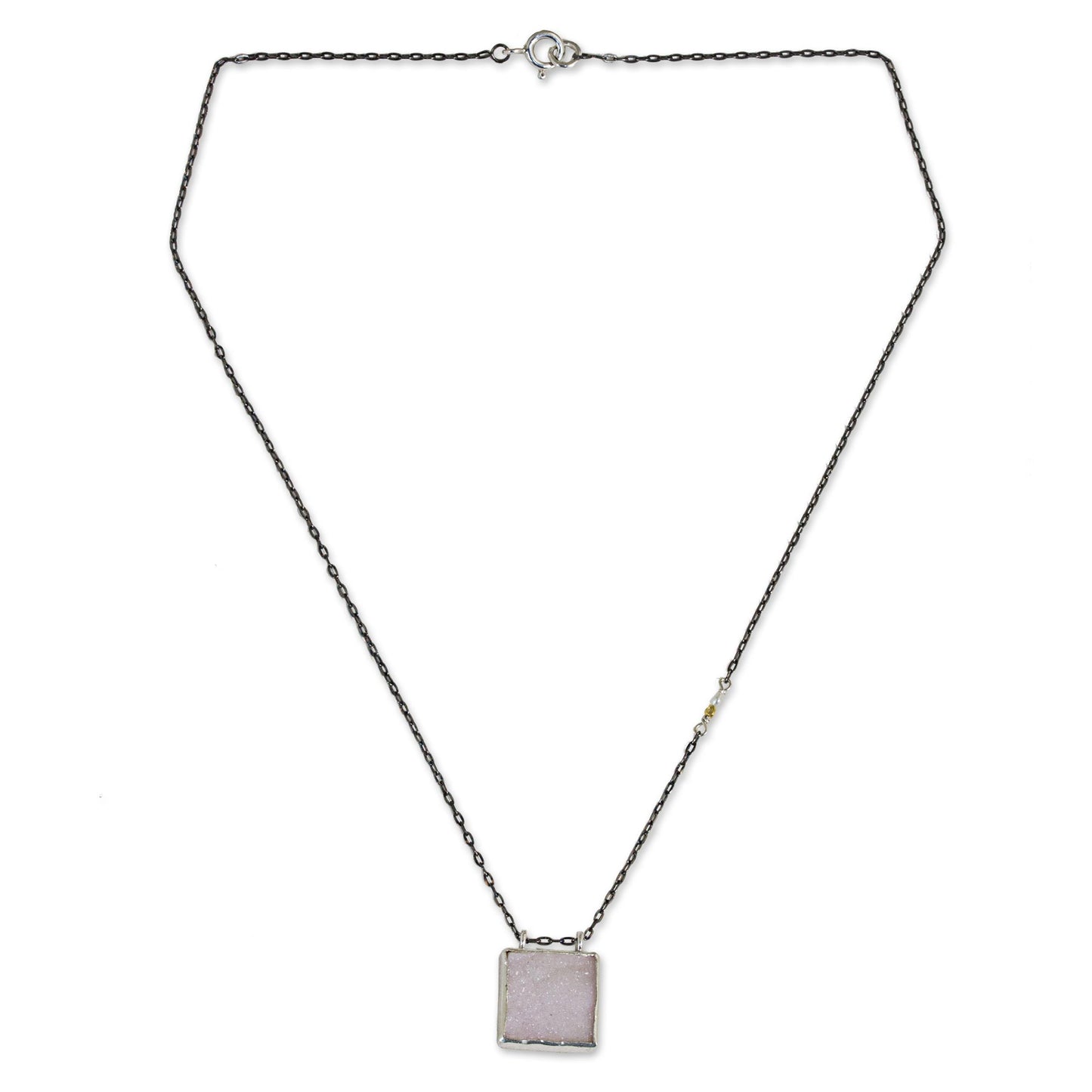 Shimmering Sky Drusy Pendant Necklace with Pearl and Gold Accents