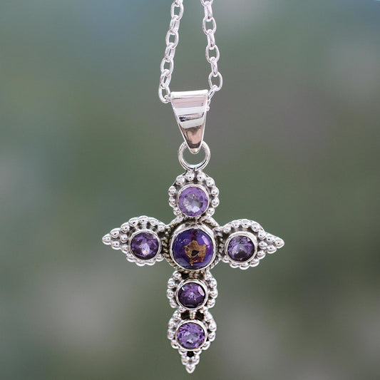 Divine Harmony Handcrafted Amethyst and Sterling Silver Cross Necklace