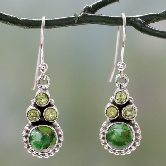 Petite Flowers Sterling Silver Peridot Earrings with Composite Turquoise