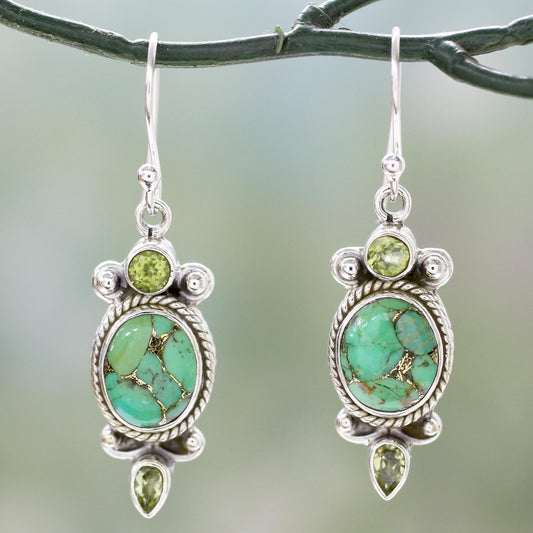 Resplendent in Green Turquoise & Silver Earrings