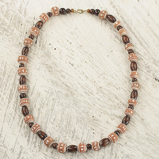 Oheneyire Hand Crafted Sese Wood and Terracotta Beaded Necklace