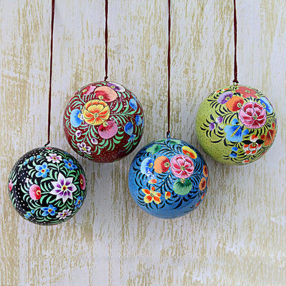 Floral Beauty Hand Painted Multicolored Floral Ornaments (Set of 4)