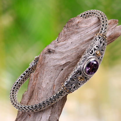 Bedugul Garden Handcrafted Balinese Gold Accent Silver Amethyst Bracelet