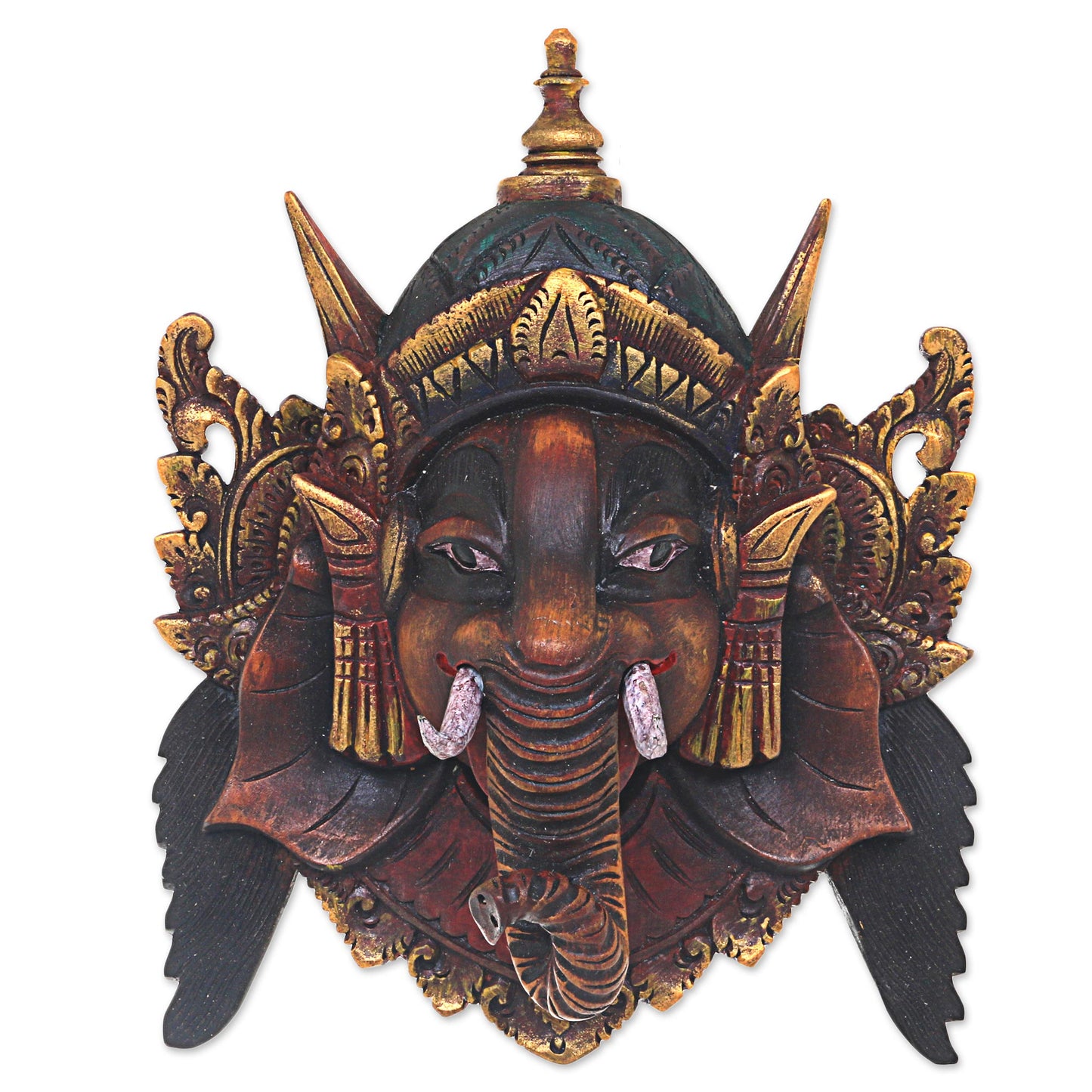 Bestower of Happiness Artisan Crafted Acacia Wood Mask of Ganesha from Bali