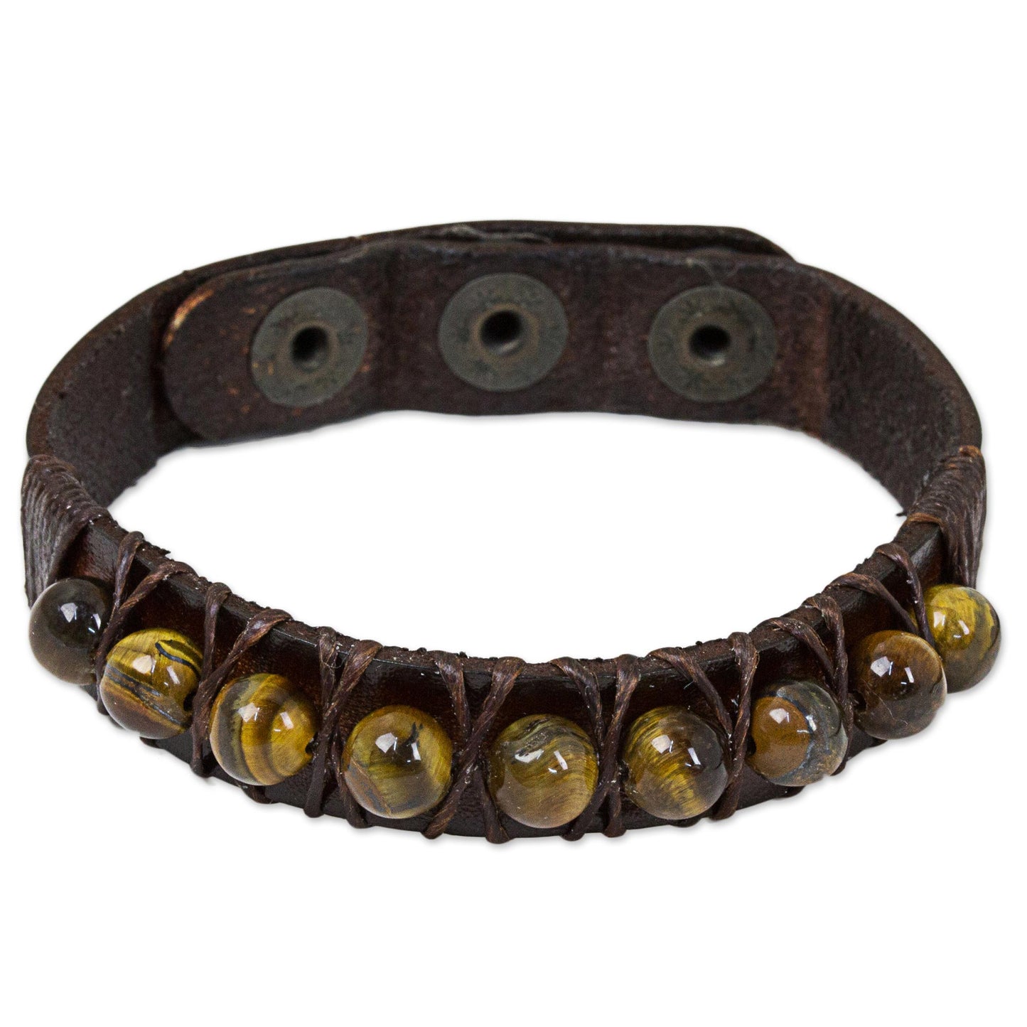 Rock Walk Handmade Tiger's Eye and Leather Band Bracelet from Thailand