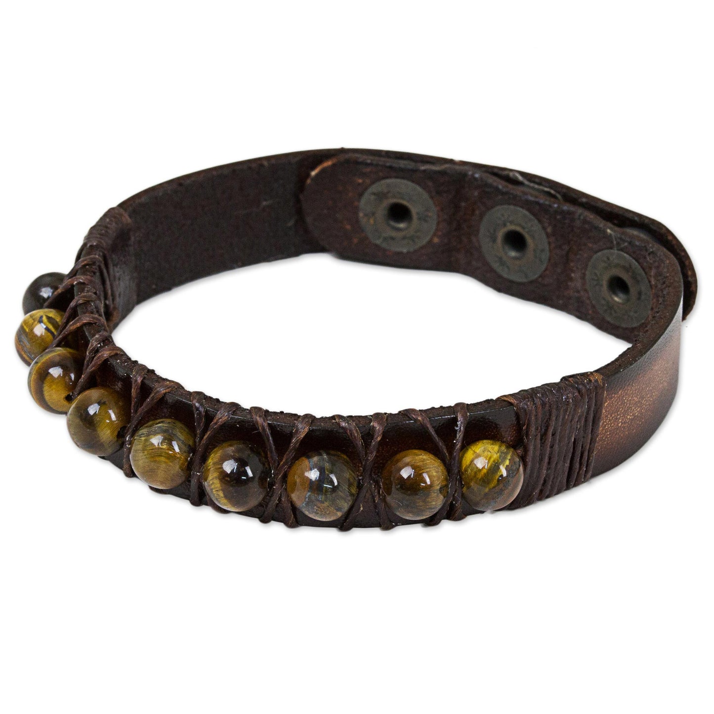 Rock Walk Handmade Tiger's Eye and Leather Band Bracelet from Thailand