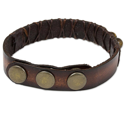 Rock Walk Handmade Tiger's Eye and Leather Band Bracelet from Thailand