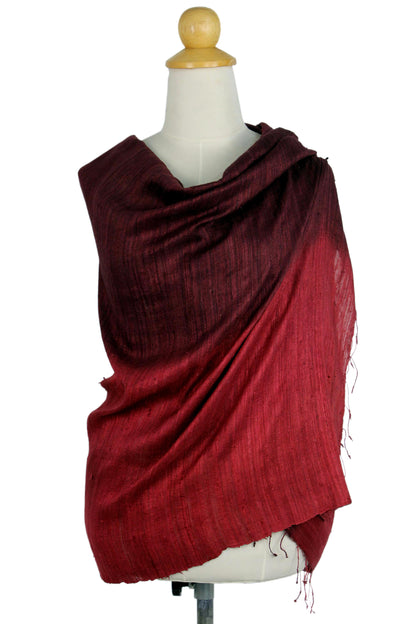 Red Peony Artisan Crafted 100% Silk Shawl with Fringe from Thailand