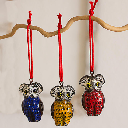 Owls of Tikal Handcrafted Ceramic Bird Ornaments (Set of 6 Owls)