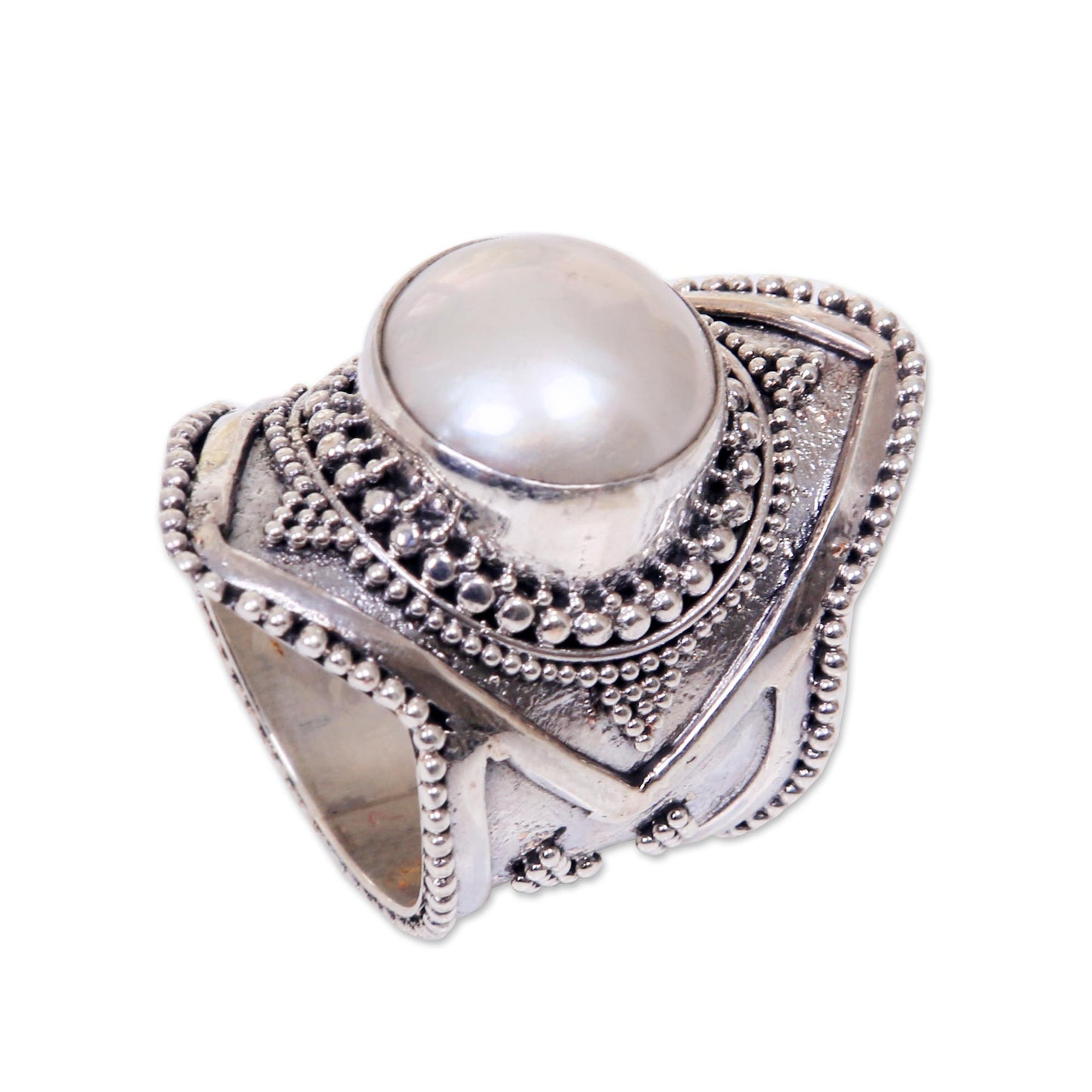 Cotton Flower Cultured Mabe Pearl Cocktail Ring from Indonesia