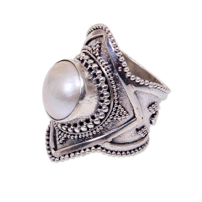 Cotton Flower Cultured Mabe Pearl Cocktail Ring from Indonesia