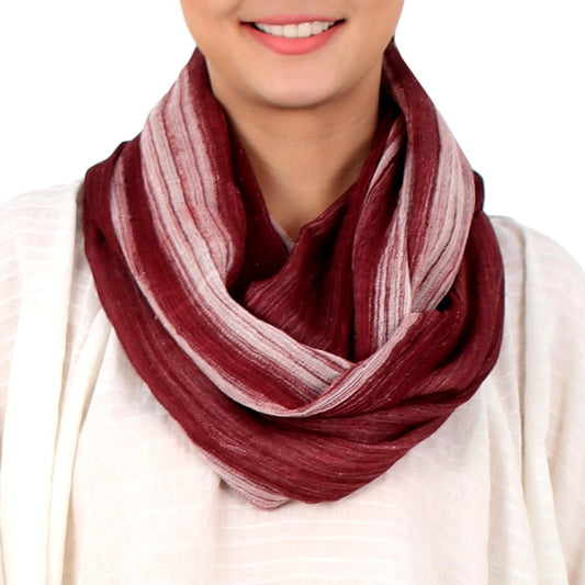 Burgundy Horizon Hand Woven 100% Cotton Infinity Scarf from Thailand