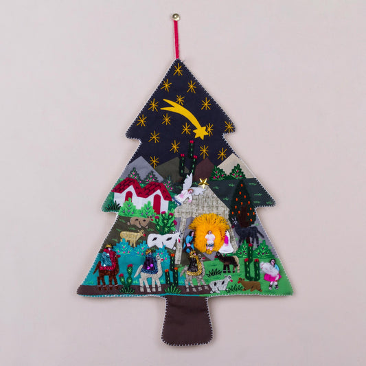 Andean Christmas Pine Handcrafted Andean Christmas Pine Tree Applique Wall Hanging