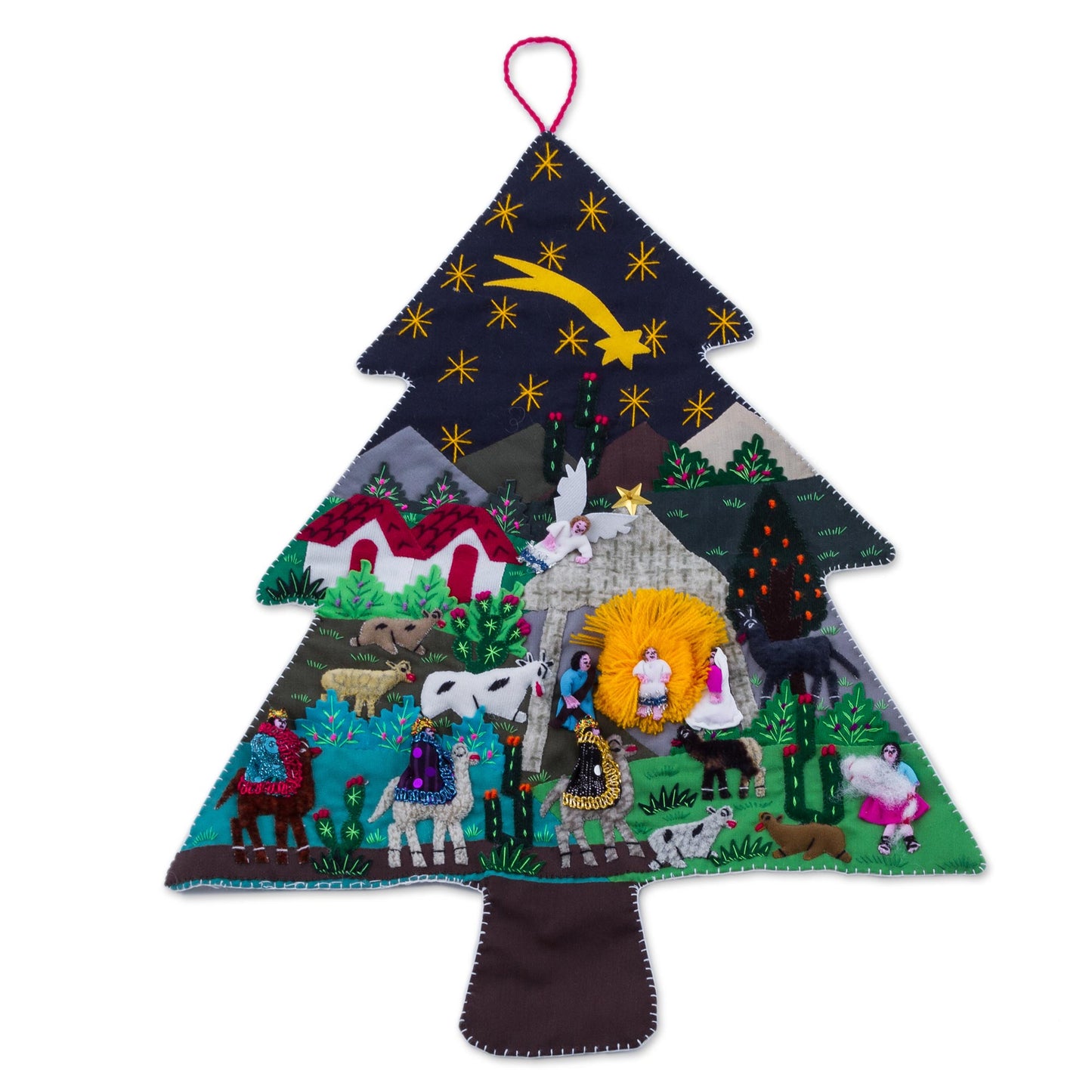 Andean Christmas Pine Handcrafted Andean Christmas Pine Tree Applique Wall Hanging