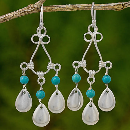 River Drops Blue Calcite Sterling Silver Chandelier Earrings Thailand