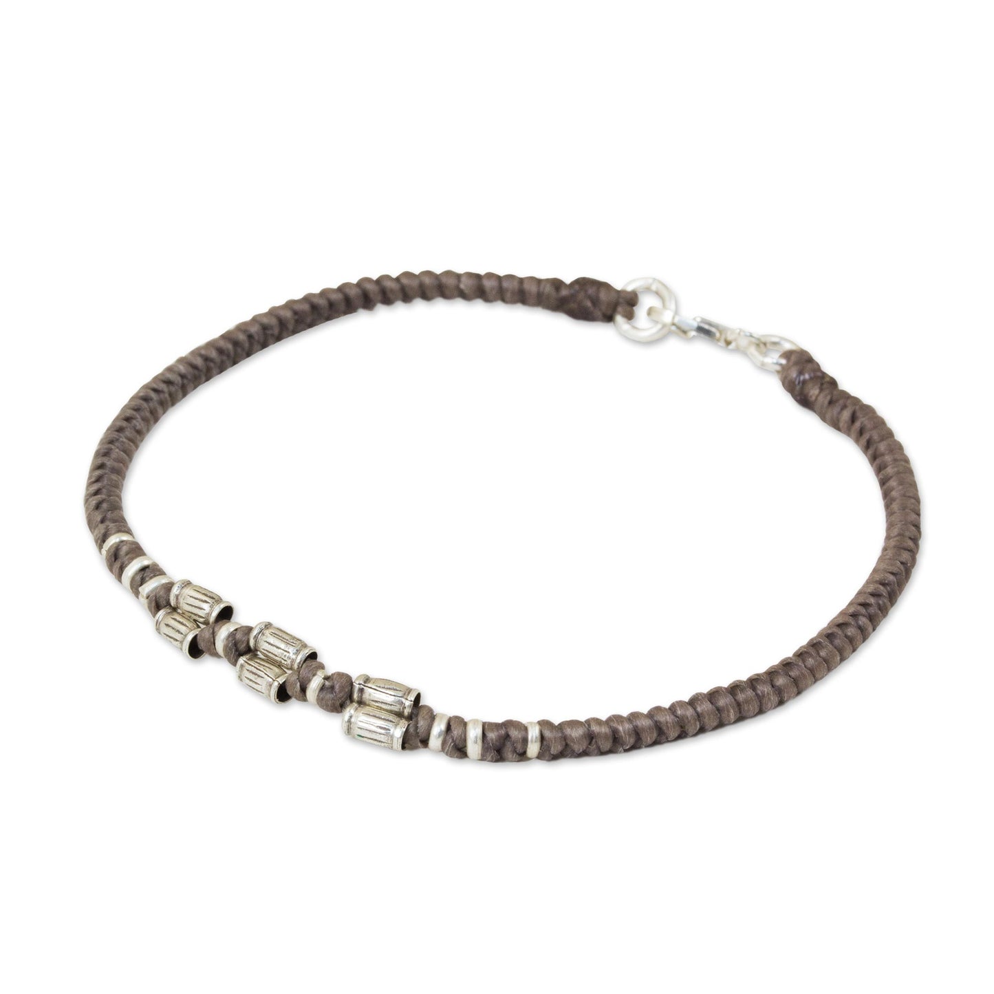 Bamboo Bracelet in Taupe 950 Silver Accent Wristband Bracelet from Thailand