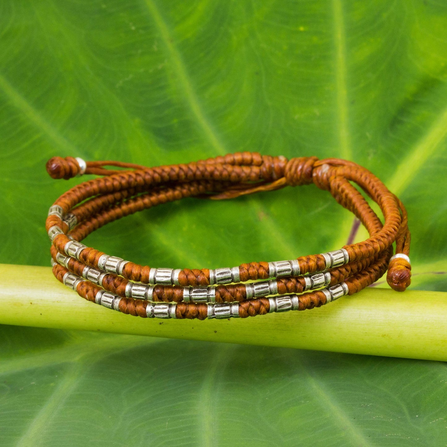 Forest Thicket in Rust 950 Silver Accent Wristband Braided Bracelet from Thailand