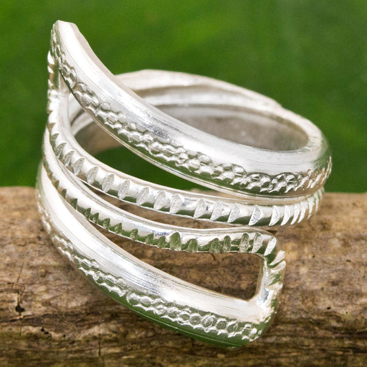 Snake Path High Polish Textured Sterling Silver Wrap Ring Thailand