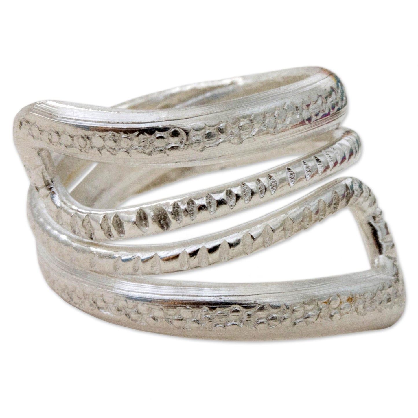 Snake Path High Polish Textured Sterling Silver Wrap Ring Thailand
