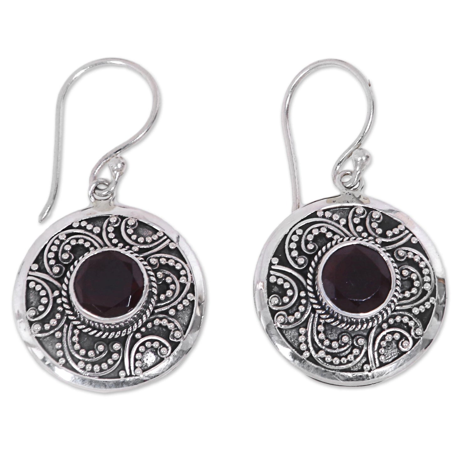 Balinese Aura Garnet & Silver Dangle Earrings