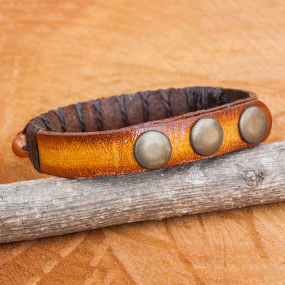 Rock Walk in Orange Hand Crafted Carnelian and Leather Band Bracelet