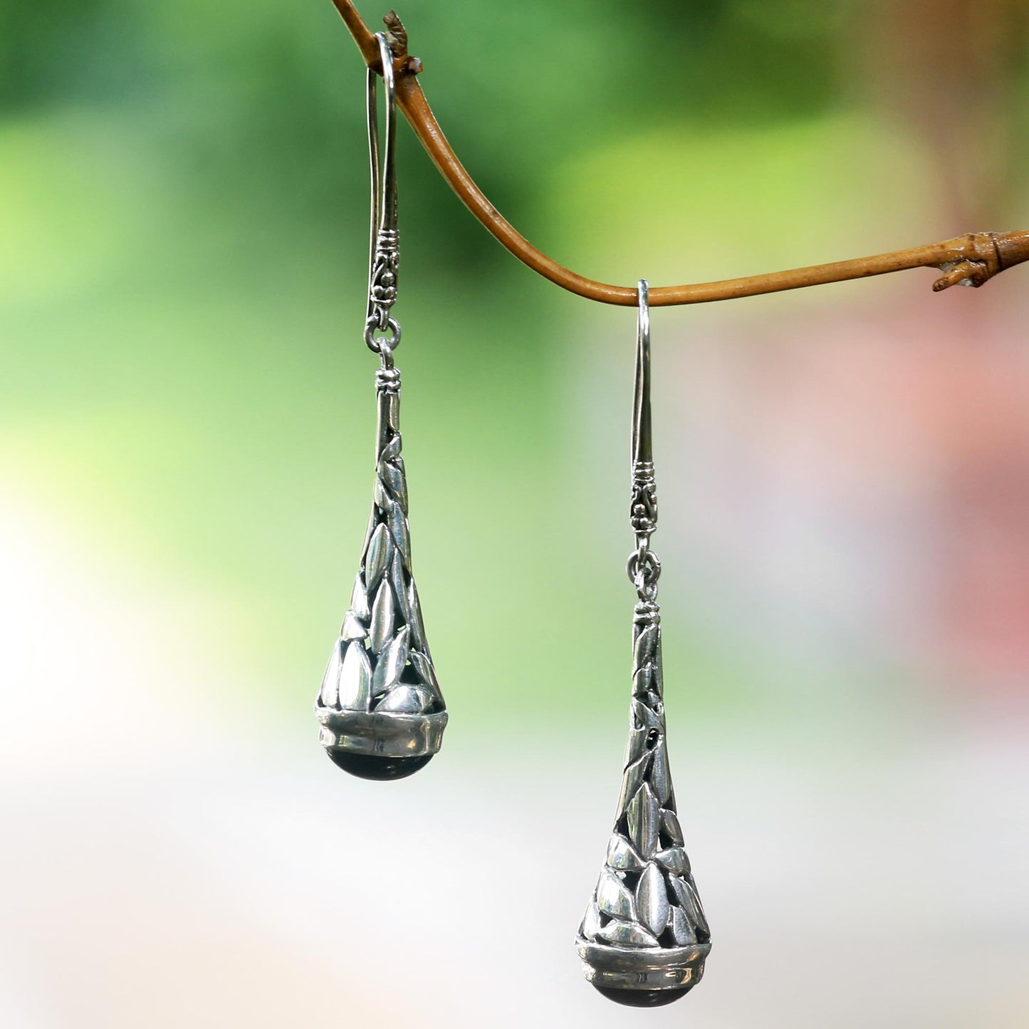 Gleaming Paddy Onyx & Silver Dangle Earrings