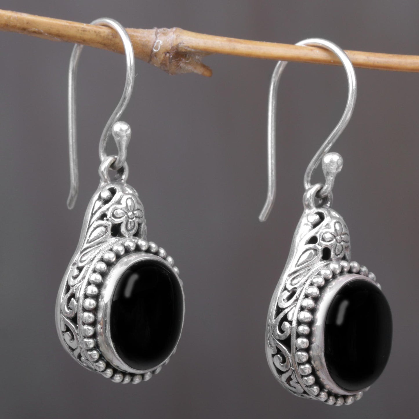 Onyx .925 Sterling Silver Dangle Earrings 'Deepest Night'