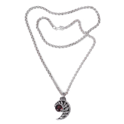 Silver Fern Embrace Balinese Handcrafted Silver Fern Theme Garnet Necklace