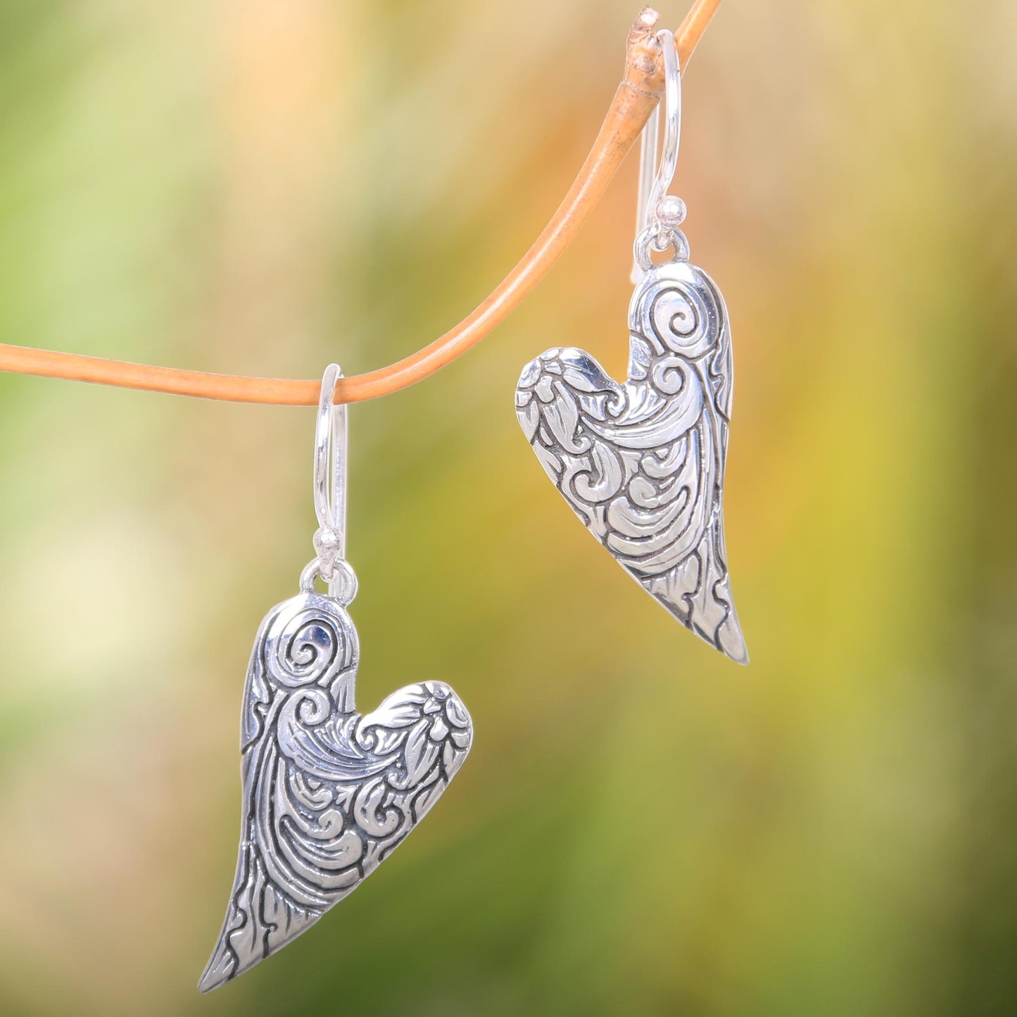 Dove Wings Silver Dangle Earrings