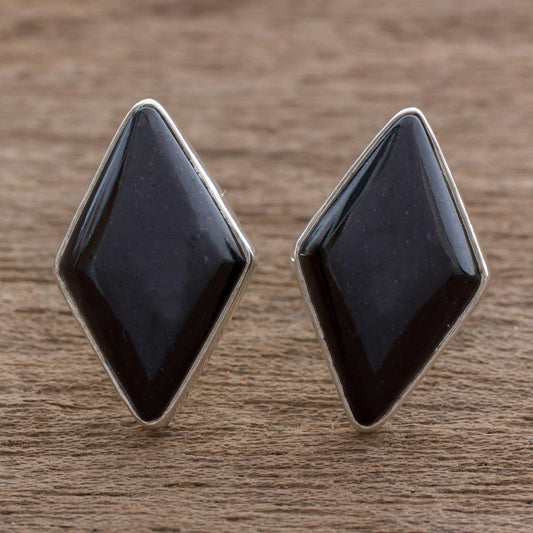 Midnight Maya Diamond Modern Guatemalan Black Jade Post Earrings