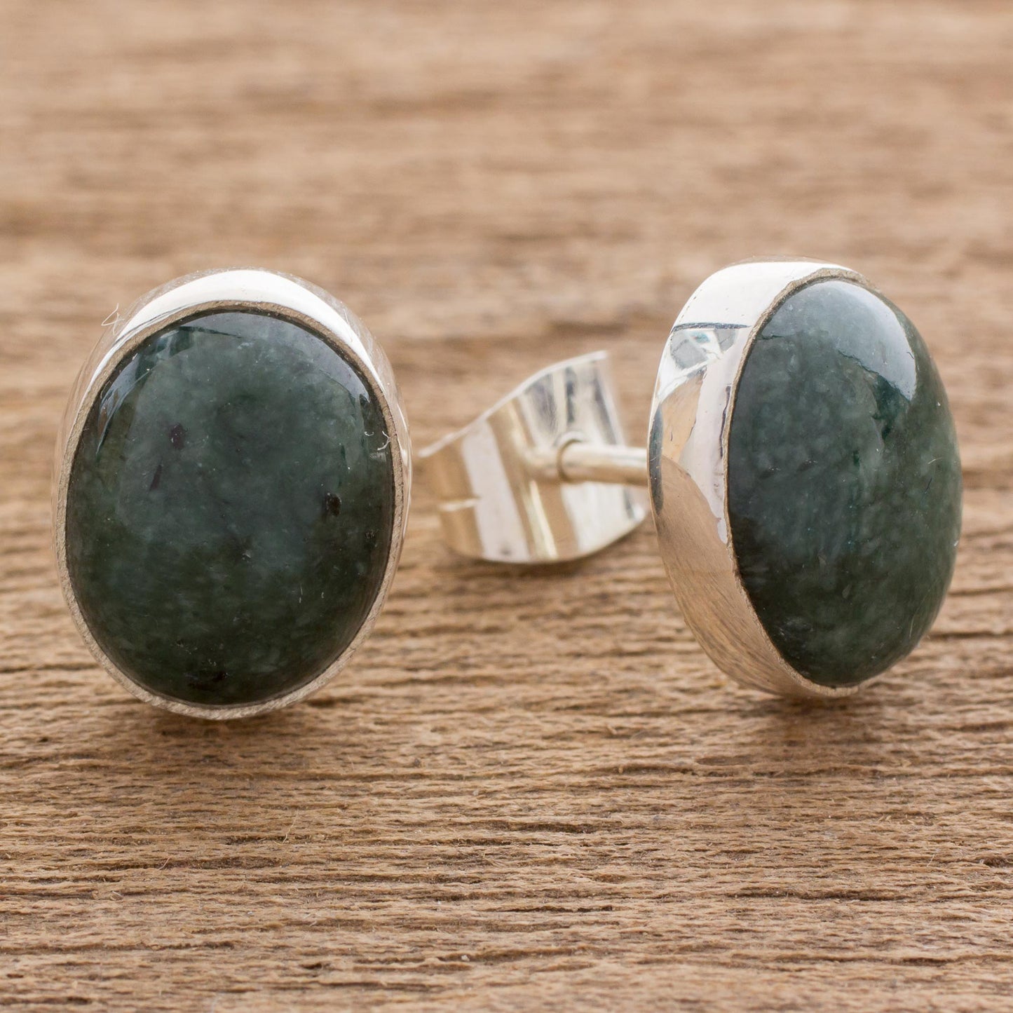 Dark Voluptuous Green Modern Maya Jade Post Earrings with Sterling Silver