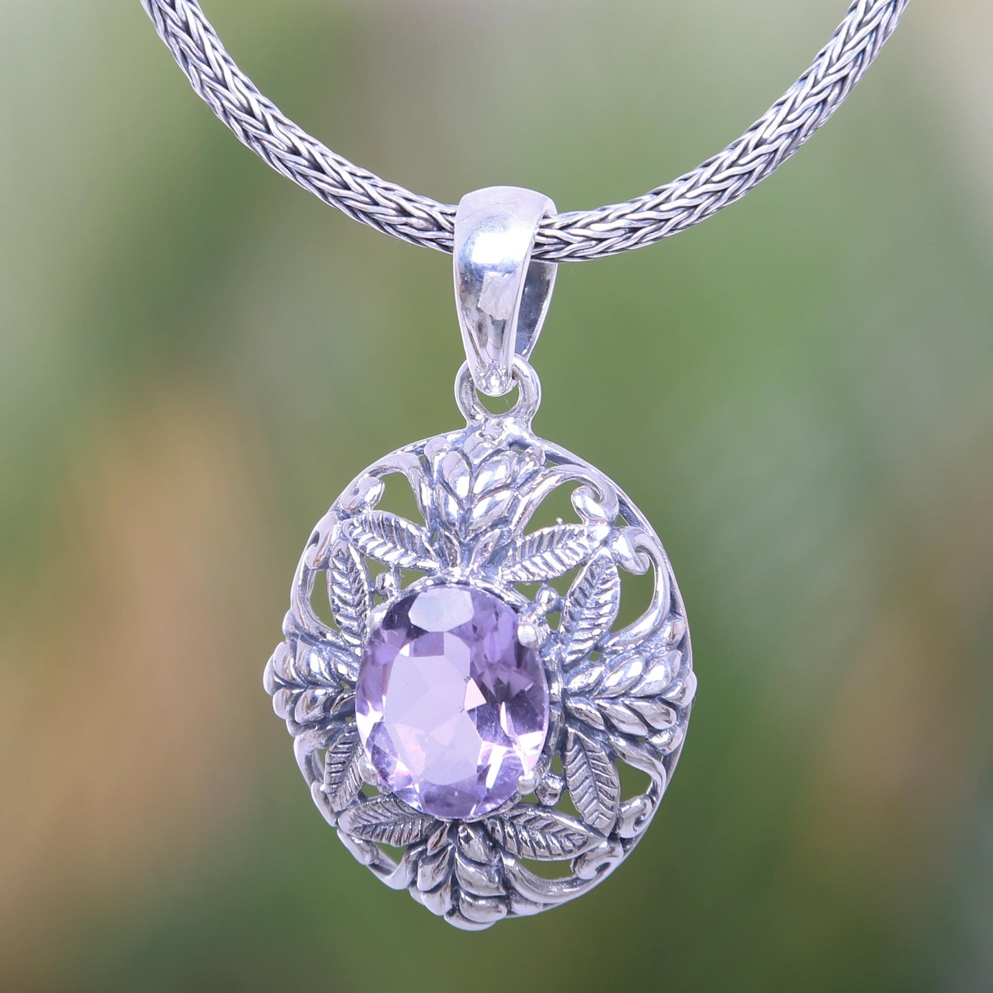 Crystalline Orchid Balinese Amethyst Necklace Handcrafted of Sterling Silver