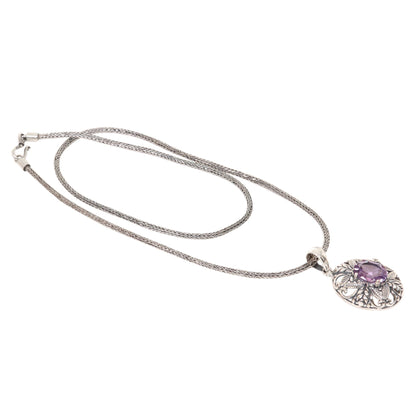 Crystalline Orchid Balinese Amethyst Necklace Handcrafted of Sterling Silver