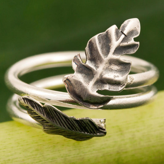 The Leaf Hand Made Sterling Silver Wrap Ring Leaf from Thailand