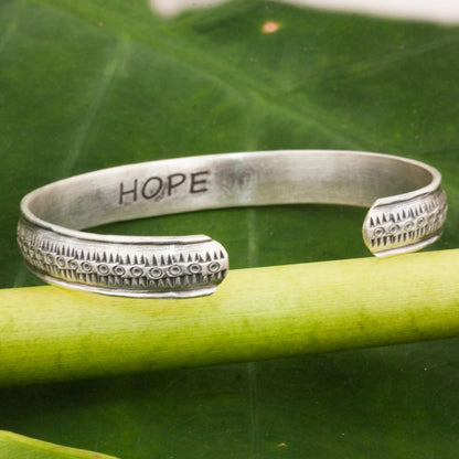 Hill Tribe Hope Silver Floral Stamped Inspirational Bracelet